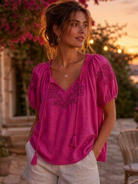 NWT Style & Co. Embroidered Tassel Blouse – Size PL